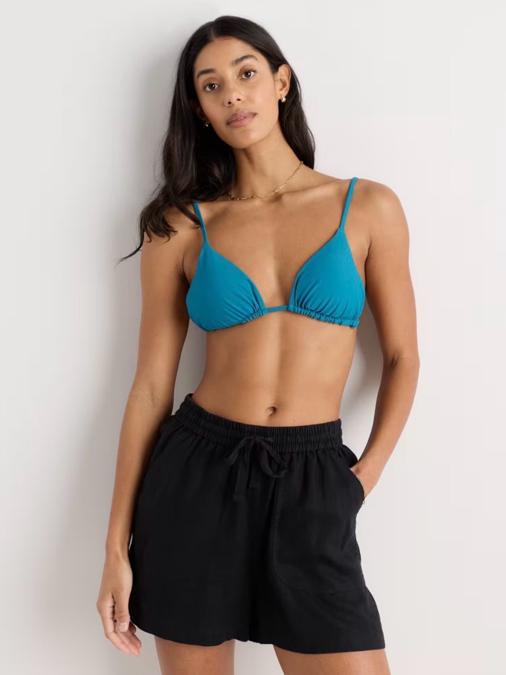 New Quince Italian Triangle Bikini Top in Lagoon Teal Blue Size S